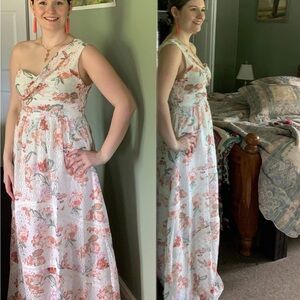 Foxiedox One Shoulder Floral Dress - White and Pink